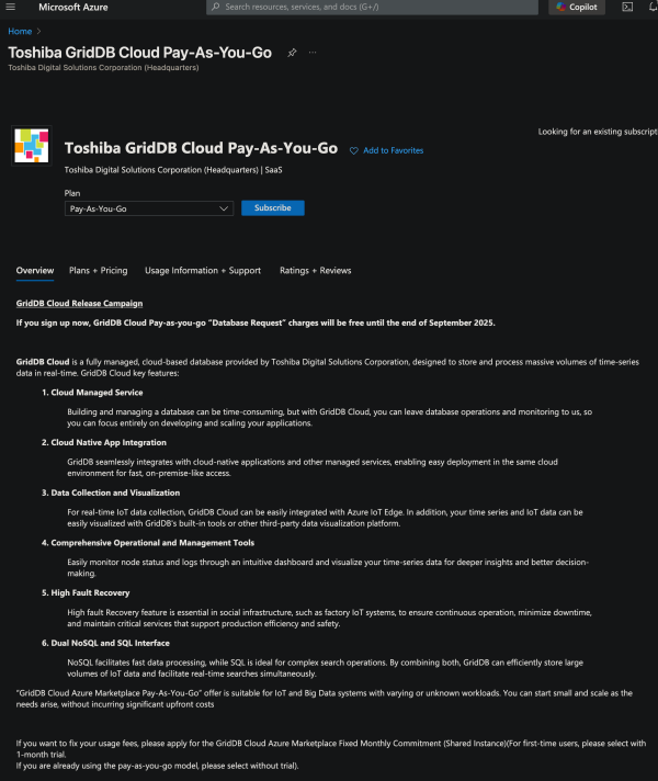 GridDB Cloud on Microsoft Azure Marketplace | GridDB: Open Source Time ...