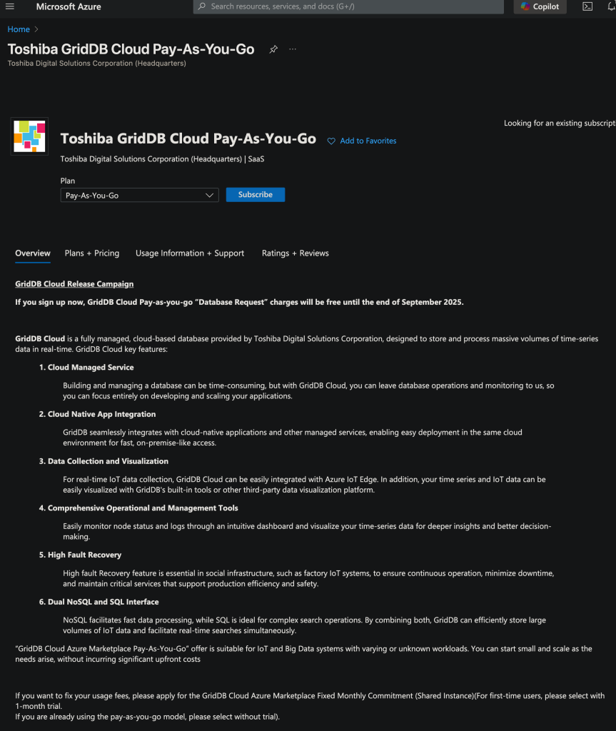 GridDB Cloud on Microsoft Azure Marketplace | GridDB: Open Source Time ...